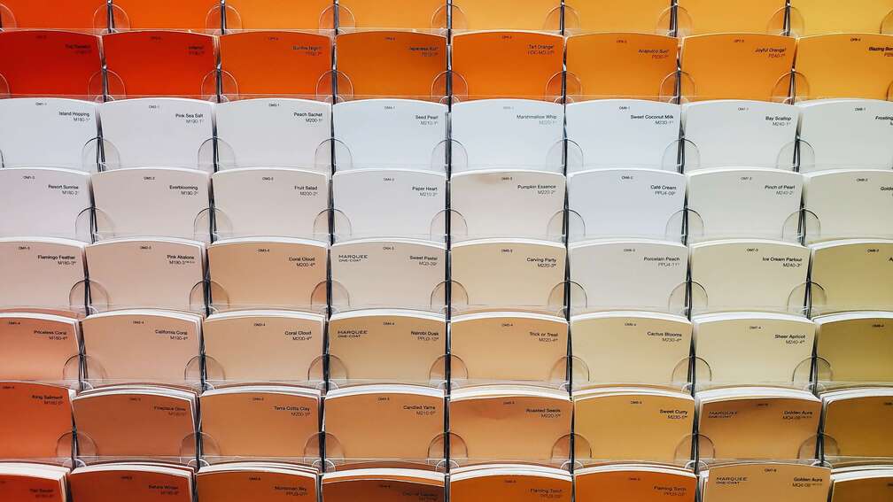 white and orange pantone color swatches